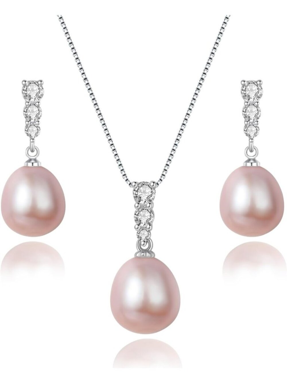 Elegant 9-10mm Cultured Pearl Necklace & Earrings Set in 925 Sterling Silver